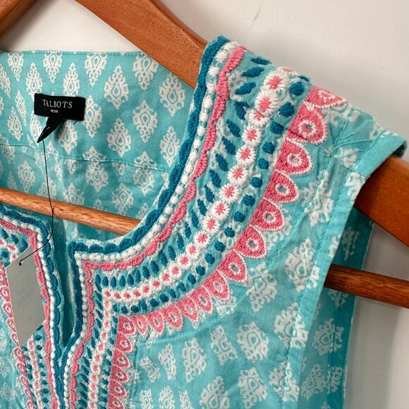 TALBOTS NWT Embroidered Cotton Teal Tank Top // Small Petite - Picture 3 of 7